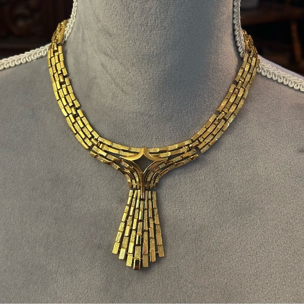 1950-60s Alfred Philippe Crown Trifari Art Deco Gold-Tone Cascade Chain Necklace - Picture 2 of 9